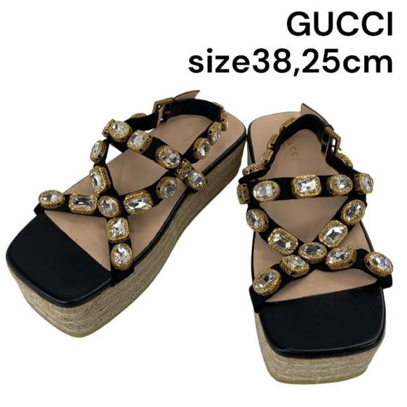 Gucci Black and Gold Embellished Sandals - Picture 1 of 9